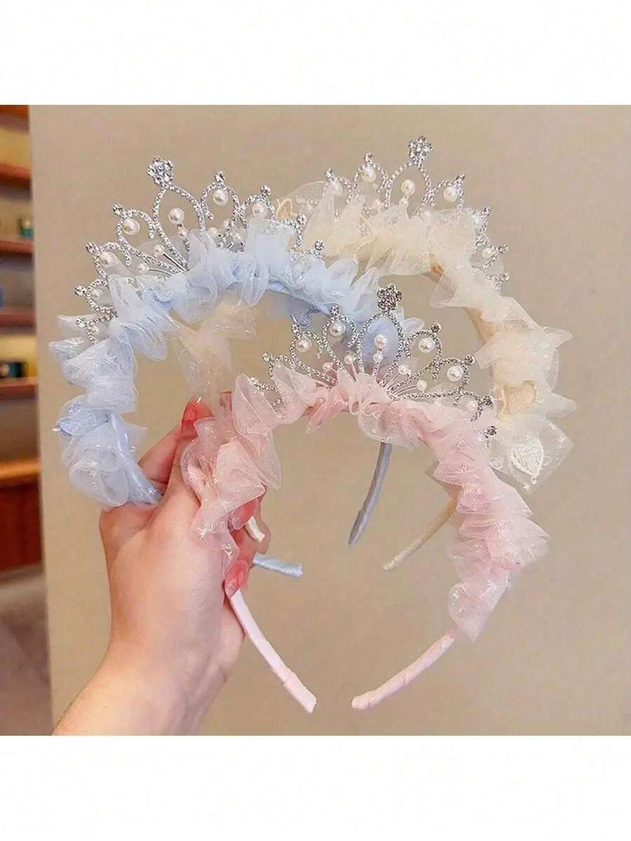 1 Piece Pastel Pink/Blue/White - Elegant Floral Pattern, Lightweight Princess Headband Suitable Girls And Teenagers - Weddings, Birthday Parties, Proms, Photography Photos - All-Season Formal And Everyday Hair Accessories, Birthday Party Dress Up, Exquisite Design, Festive Wear IW6G - 1件藍色公主皇冠頭帶 - 查看 1