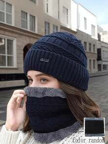 2pcs/Set Hat & Scarf For Women, Autumn/Winter Warm Knitted Hat With Thermal Lined, Versatile Riding Ear Protection Hat & Fuzzy Scarf, Random Color - Multicolor - View 13