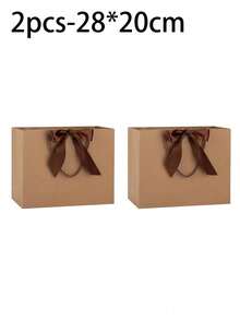 5pcs/1pc-Landscape-Style Kraft Paper Gift Bags, Shopping Bags, Packaging Bags With Handles, Bow-Decorated Handbags, Trick Or Treat, Halloween, White Large-Capacity Paper Bags, Halloween, Thanksgiving, Christmas, New Year, Wedding, Birthday Gift Packaging Bags, Simple Solid-Color Shopping Bags, Small Business Supplies - Brown - View 8