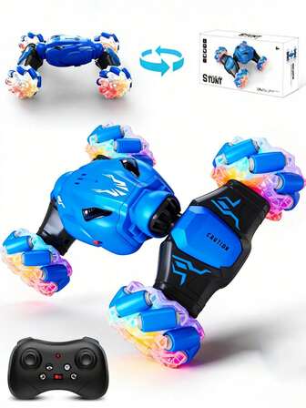 1pc Remote Control Stunt Car, 4WD Transformable Off-Road Rotating Car, 360° Flip With Lights, All-Terrain RC Car Toy For Kids, Indoor/Outdoor Use, Auto Demo, Rechargeable, Ideal Birthday/Christmas/New Year Gift For 6-12 Years Old Boys And Girls (Blue)