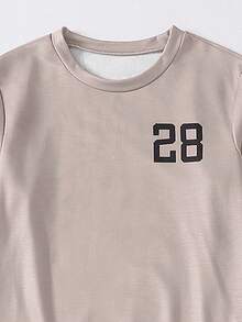 2pcs/Set Tween Boy Spring/Autumn Printed Sweatshirt & Pants Casual Outfit