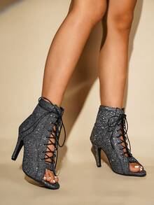 时尚女靴，百搭舒适，时尚优雅，性感迷人，女士夏秋踝靴，爵士舞高跟鞋，露趾鞋，大码高跟鞋 - 灰色 - 查看 5