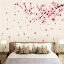 Pink Cherry Blossom Branch Wall Decals Set, Falling Petals, Self-Adhesive Removable Floral Stickers, Suitable For Kids Room, Bedroom And Room Decor - Multicolor - View 4