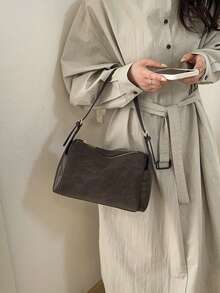 女士单肩包，时尚优雅个性化拼接大容量枕形包，咖啡色，适合购物和通勤。 - 咖啡 - 查看 3
