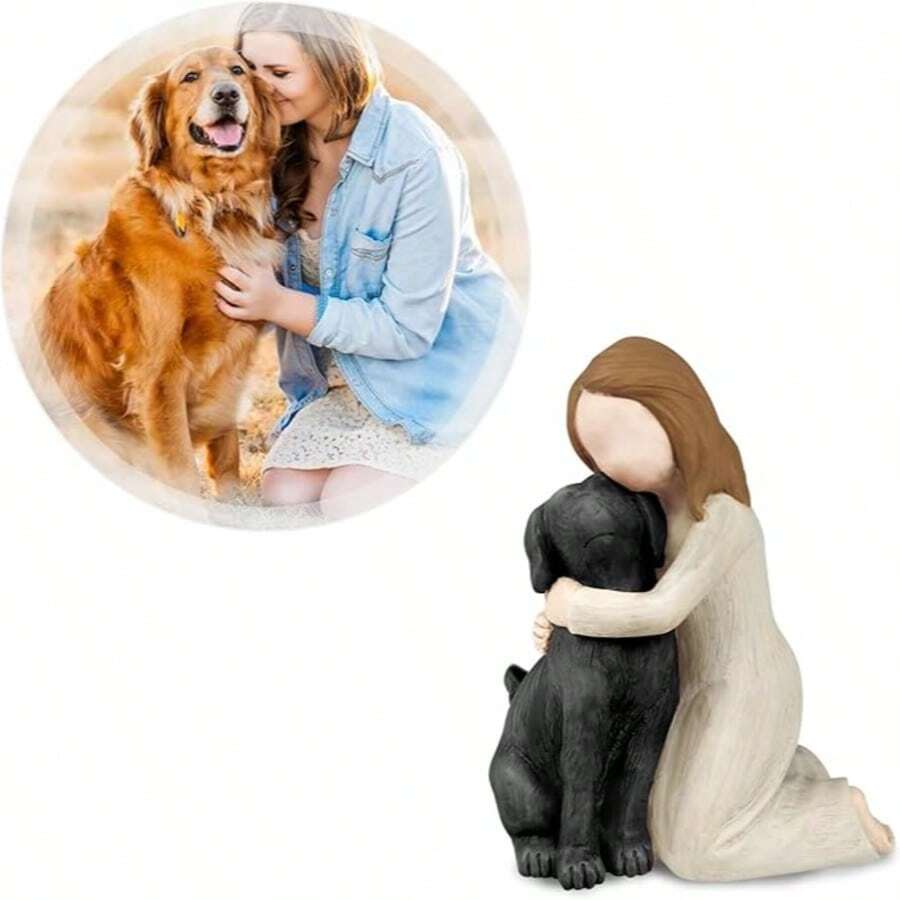Bingo Castle Angel Dog Figurine, Commemorative Piece Of Angel And Dog Friendship, Creative Resin Sculpture Of Girl Hugging Dog, Exquisite Handmade Animal Statue, Warm And Comfortable Home Decor, Suitable For Living Room, Bedroom Or Tabletop, Ideal Gift For Pet Lovers And Friends