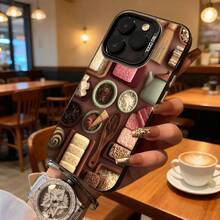 Funda de Teléfono con Patrón de Caja de Chocolate de Color Marrón y Diseño de Cuchara de Madera para iPhone 14 13 12 11 Pro Max y  Galaxy S23 S22 S21 Ultra Adecuada para Todas las Estaciones Opción de Regalo Ideal - Negro - Ver 7