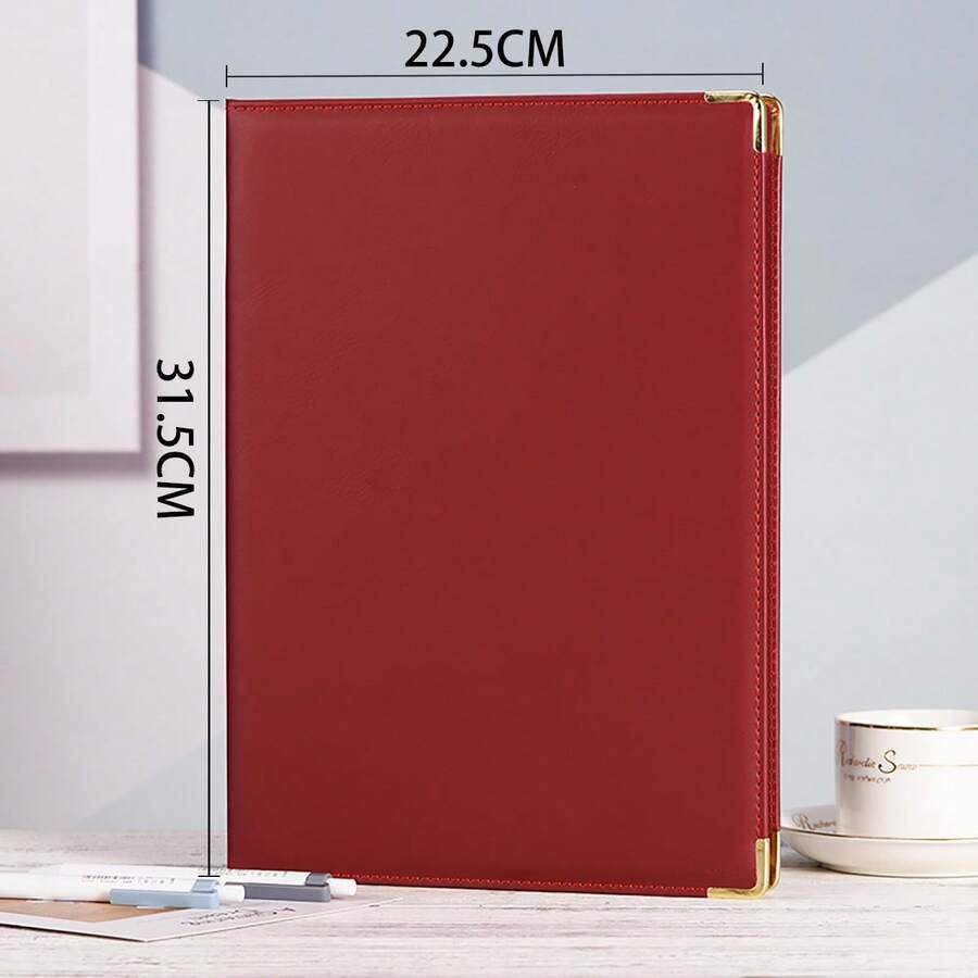 Leather A4 Document Folder, Suitable For Scripts, Contracts, Speeches, And Other Documents - Maroon Double-sided Copper-corner Folder - View 1