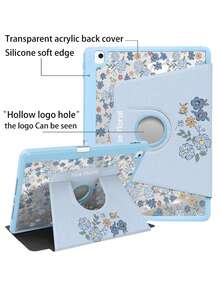 一体式设计，适用于 iPad 10/9/2025 Pro 11 英寸，蓝色花卉图案平板电脑保护套，透明亚克力后盖，支持自动唤醒/睡眠，多角度支撑带笔槽，办公和学习必备保护套，非磁性。 - 藍色 - 查看 3