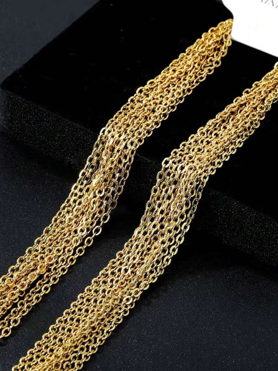 10 Pieces Of 45cm Golden Stainless Steel Chain, O-Shaped Flattened Chain, Cross Chain, Titanium Steel Necklace, DIY Jewelry Accessory, Jewelry Making Material - Multicolor - View 1