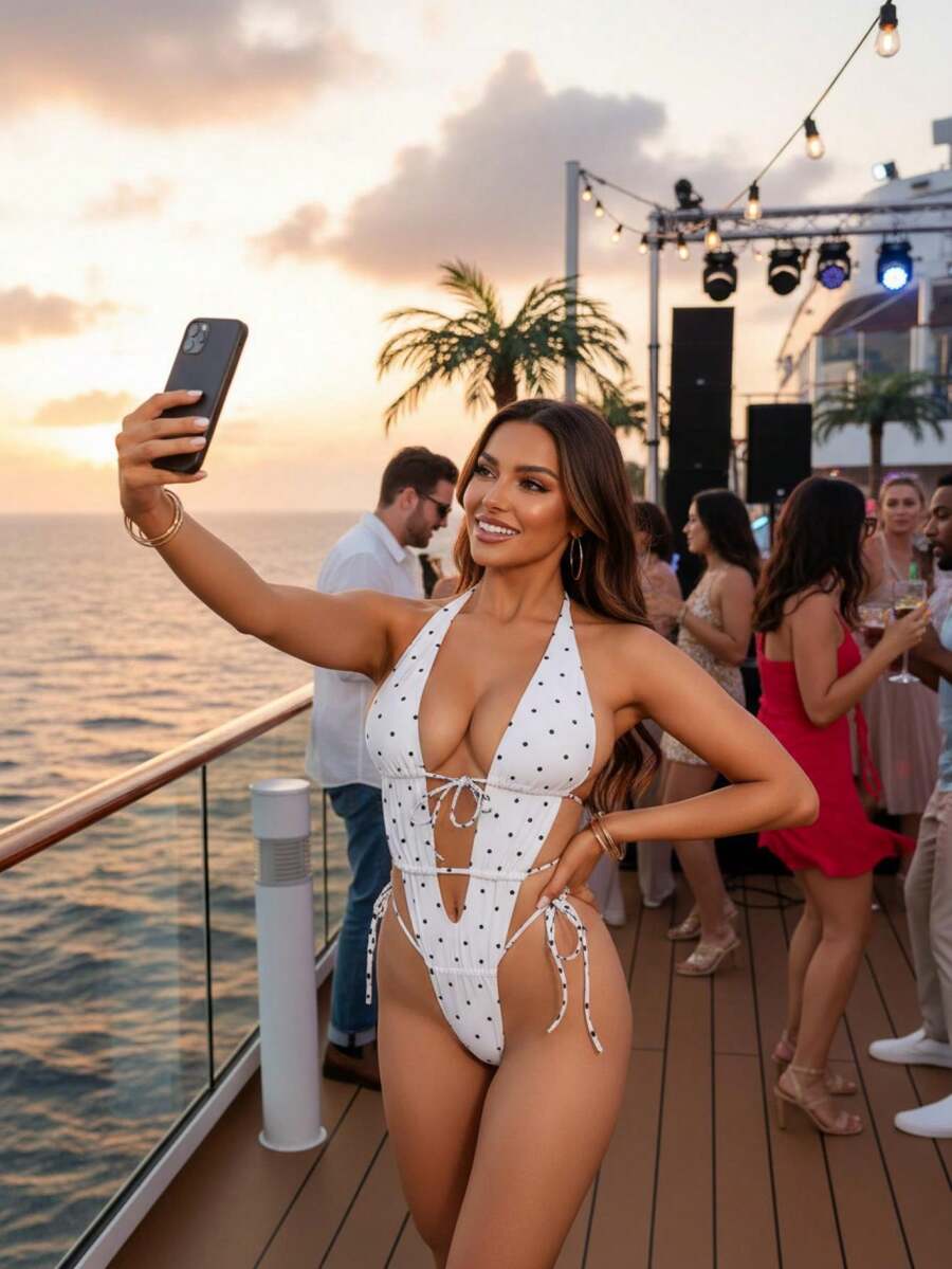 Women's Halter Neck Monokini Swimsuits Fashionable Sleeveless Floral/Solid/Dot Out Bathing Suit Suitable For Beach Vacations, Pool Parties, Or Summer Music Festivals - 白色 - 查看 1