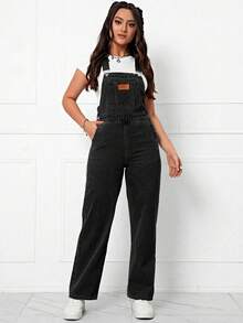 Women's Casual Denim Bib Overalls Straight Leg Jumpsuits - Fit Baggy Boyfriend Jeans Romper With Pockets & Adjustable Straps - Black - View 6