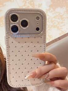 Luxury Solid Color Rhinestone Leather 3D Case Compatible With Apple 16/17 Pro Max/ 15 Pro, Women's Full Coverage Shockproof Protective Cover Compatible With IPhone 14/13 - White - View 1