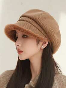 1件装 女士秋冬保暖防风加厚毛绒八角帽，画家帽，报童帽，适合日常佩戴