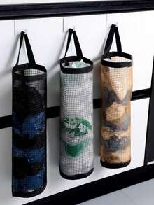 1pc Garbage Bag Hanging Storage Bag, Wall-Mounted Drawstring Shoe Storage Bag, Kitchen Plastic Bag Storage Bag, Woven Net Bag, Hanging Net Storage And Plastic Bag Rack For School Supplies, Back To School College Student Storage Bag