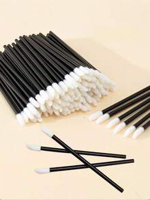 300/200/100pcs Disposable Lip Brushes, Lip Gloss Applicators, Mascara Wands, Makeup Tools - Black - View 2