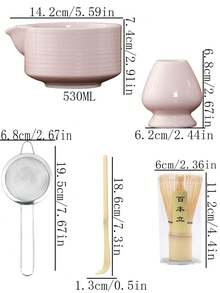 五件套抹茶搅拌器套装，中东风格抹茶入门套装，包含抹茶碗（带嘴）、抹茶搅拌器及搅拌器支架、抹茶勺、抹茶筛及其他抹茶工具。是抹茶茶道的完美之选，也是斋月、生日、节日和开学季的理想礼物。 - 彩色 - 查看 10