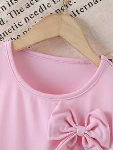 2pcs/Set Tween Girl Outdoor Casual Sweet Style Pink Sleeveless Bow Tie Top And Cute Princess Ruffled Wide Leg Pants - Pink - View 3