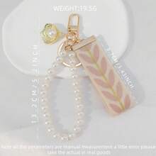 1pc Leaf Jacquard Faux Pearl Decor Fashion Keychain Gifts For Mother, Father, Graduation, And Teacher - Multicolor - View 11