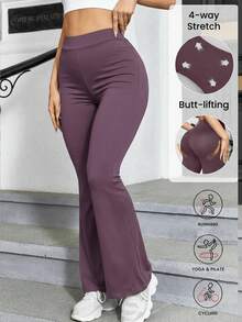 1pc Polyester Solid Color Women's Pants, Yoga Fitness Sports, Summer Fall - Lilac Purple - View 1
