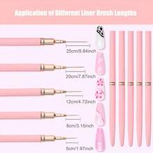 5支美甲勾线笔和5支美甲点钻笔，美甲勾线笔适用于凝胶指甲，细线美甲笔套装，美甲拉线笔，用于绘制长线条的绘画艺术设计笔，美甲双头点钻工具套装 - 粉色 - 查看 7