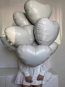 10pcs 18-Inch White Heart Shaped Foil Balloons, Suitable For Wedding, Birthday, Anniversary, Valentine's Day Decoration, Indoor Room Decor - White - View 3