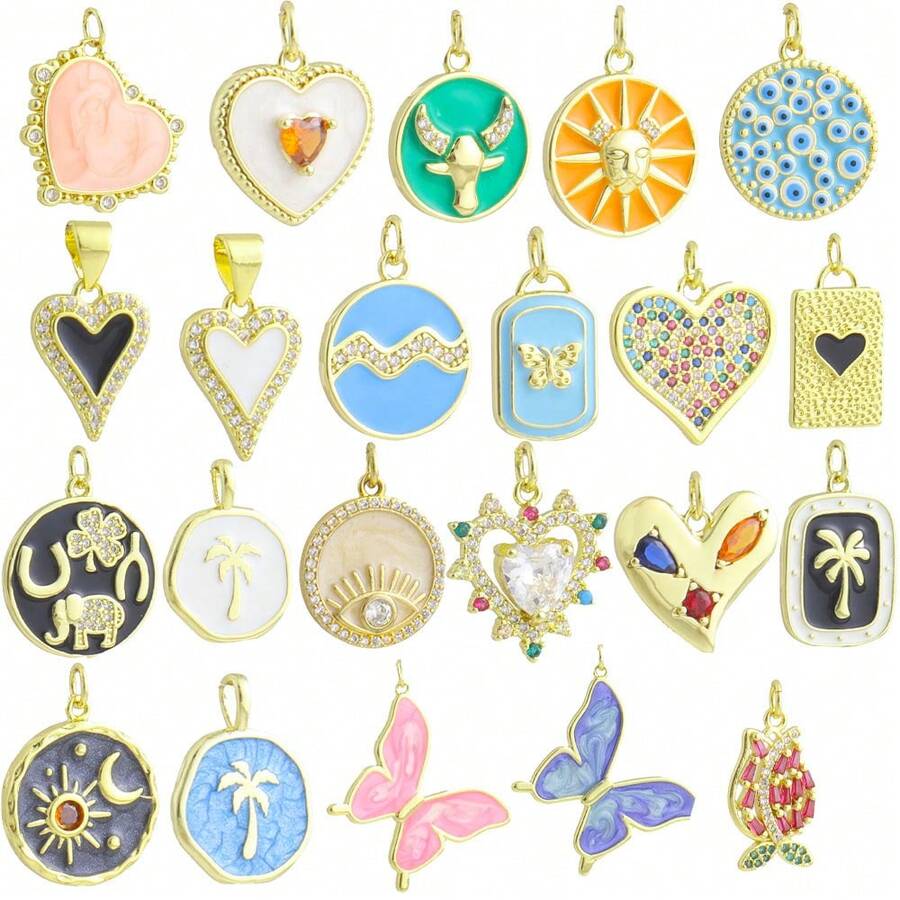 1件铜质壁龛奢华心形吊坠，用途广泛，可DIY制作手链、项链、耳环、包包挂饰等，亦可作为配饰或情人节礼物。 - 彩色 - 查看 1