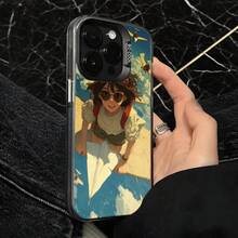 Funda de Teléfono Color Blanco Chica Voladora con Diseño de Avión de Papel para Modelos de  y  Adecuada para Todas las Estaciones Opción de Regalo Ideal - Negro - Ver 4