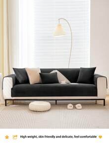 1pc Thick Flannel Solid Color Sofa Cushion, Style Pet-Friendly Anti-Dirty Anti-Slip Sofa Cover, Autumn/Winter Anti-Scratch Sofa Protector Suitable For L-Shaped Combination Sofa And 1/2/3/4 Seat Sofa (Sold Individually) - Black - View 5