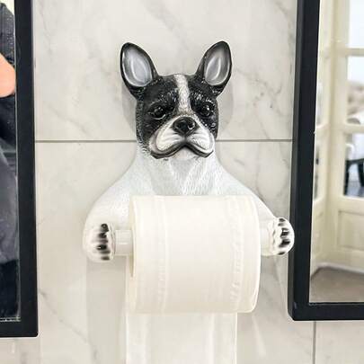 1个免钻孔法斗犬装饰创意浴室卫生纸架壁挂式纸巾盒