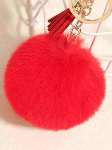 1个红色心形流苏仿毛球钥匙扣，适合情人节和日常使用，可作包包挂饰。 - 紅色 - 查看 4