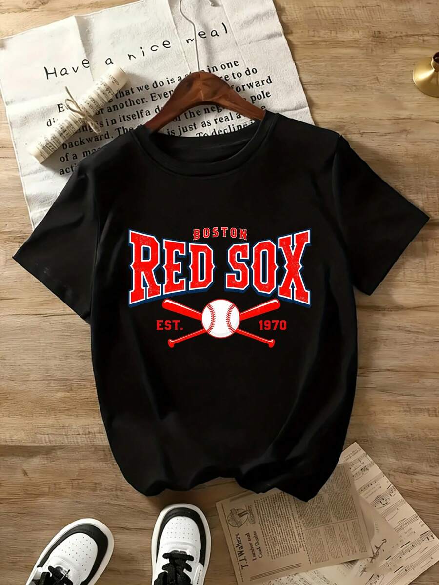 Men's New Casual Sports T-Shirt Boston Red Sox Baseball T-Shirt Est 1970 Men's Sport Tee Black Classic Team Logo Shirt For Fans And PlayersSuitable For Baseball, Ice Hockey, Rugby, Sports Eventsholiday Partiesoutingssports And Other Holiday Gifts - màu đen - Xem 1