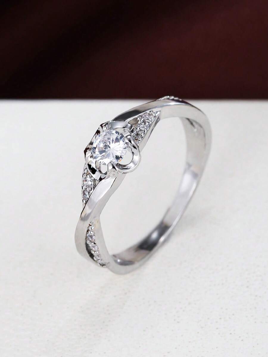 1 pieza Anillo con diseño de brazalete de cristal de diamante minimalista y ligero, adecuado para uso diario - anillo - Ver 1