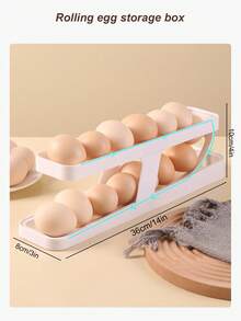 1 Peça Caixa de Armazenamento de Ovos com 2 Camadas Deslizantes, Rolo Automático de Ovos, Suporte de Ovos para Porta Lateral da Geladeira e Bancada, Organizador de Cozinha - Multicolorido - Visão 3