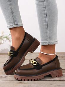 Women's Spring/Autumn Slip-On Loafers, Flat Thick Sole Fashion Casual Shoes - Brown - View 1