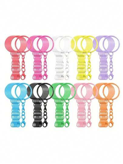 Colorful Pendant Keychain Set, Round Open Keychain With Lobster Clasp, Suitable For DIY Keychain, Keyring, Jewelry, Bag Pendant, Great For Making Holiday Gifts, Valentine's Day Gifts, Charming Craft Material