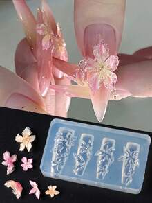 硅胶花朵美甲模具，百合、兰花、樱花花卉DIY美甲设计模板，适用于亚克力，透明盛开花朵美甲模具，美甲工具及配件 - 無色 - 查看 2
