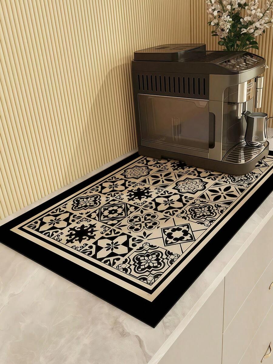 1pc Coffee Mat - Hides Stains, Highly Absorbent, Rubber Bottom, Quick Dry, Suitable For Kitchen Countertops, Coffee Bars, Dish Drying Racks, Compatible With Coffee Machines, Coffee Pots, Espresso Machines