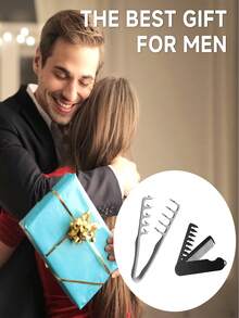 2件套纹理发梳套装，蓬松宽齿梳，打造丰盈纹理发型，宽齿可折叠旅行设计，宽齿和细齿双用梳子套装，男士丰盈纹理造型梳，ABS塑料材质带纹理手柄，造型梳套装，沙龙美发师专业梳子，2件套专业梳子套装，复古美发配件，双面男士/男孩/绅士适用