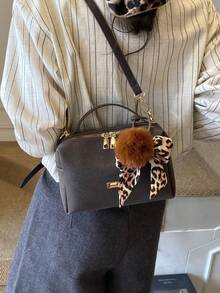 Women's Square Handbag, Fashion Minimalist Elegant Shoulder/Crossbody Bag With Pom Pom Scarf Charm, Suitable For Shopping, Commuting, Dating - Coffee - View 6