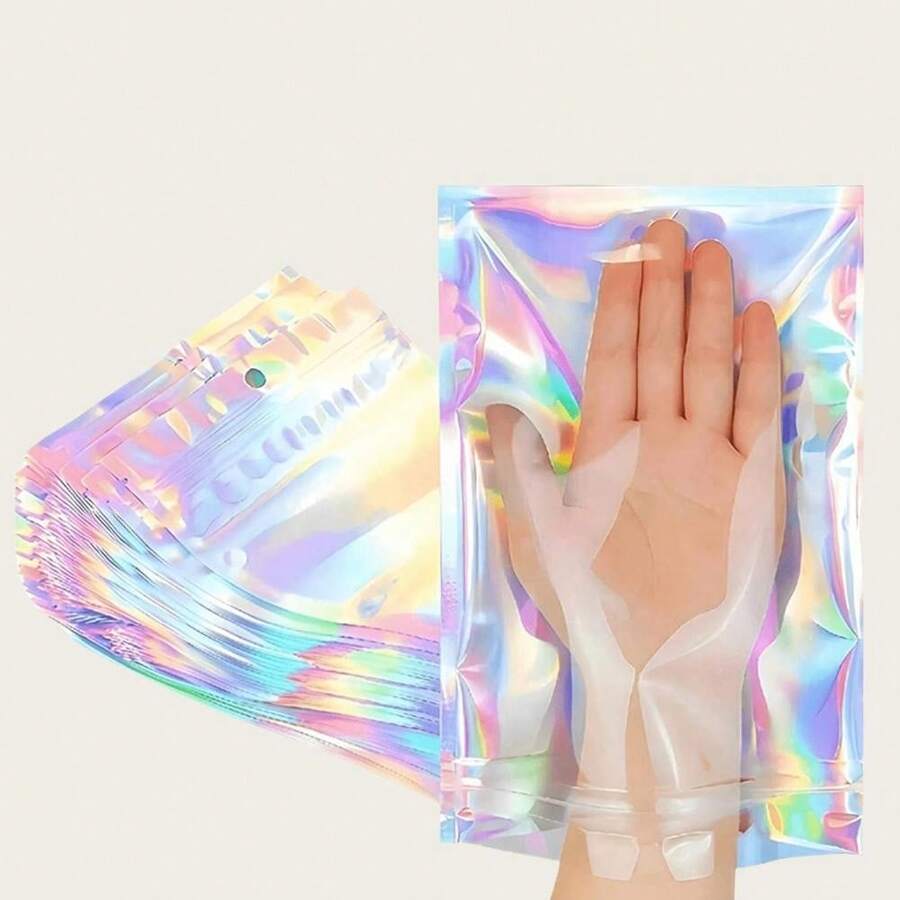 30PCS/10PCS/1PC Self Sealing OPP Bags Pouches Laser Iridescent Zip Lock Bag Repeatable Packaging Jewelry Retail Bag Pouches Bags Gift Wrapping Bags,Christmas - 彩色 - 查看 1