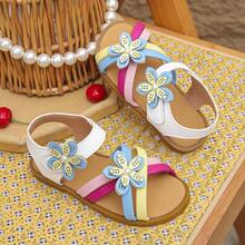 Children's Color Block Floral Sandals Summer Party Dress Shoes For Little Girls - Multicolor - View 10