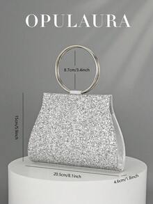OpulAura Sparkling Crystal Embellished Evening Clutch Bag For Women, Luxury Glitter Rhinestone Formal Purse Suitable For Gala, Party, Wedding, Birthday Party, Anniversary Gift - 銀色 - 查看 3