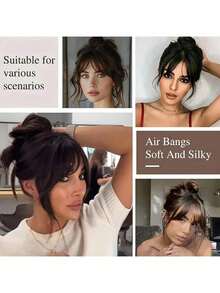 1 Piece Women's Clip-On Bangs-Heat-Resistant Synthetic Fiber, Natural Straight Hair Effect, Easy Clip-On Design, Suitable Daily, Work, Party, Date-Dense Texture Adds Layering, Suitable All Light Colors And All Kinds Of Hairstyles, Quick Modeling, Seamless Integration, Dedicated To Busy Women LQV2 - màu đen - Xem 9