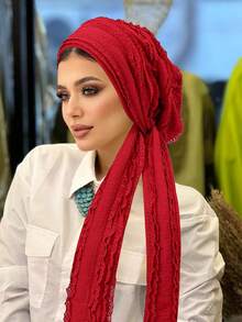 1件欧美女士莲花褶皱优雅头巾，长尾系带，多功能日常佩戴发帽睡眠帽 - 彩色 - 查看 17