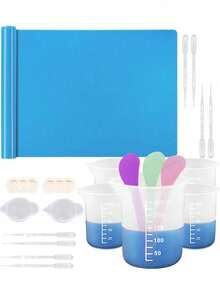 Silicone Resin Measuring Cup Tool Set, Non-Stick Silicone Cups (Suitable For Epoxy Resin), Reusable 250ml And 100ml Silicone Mixing Cups With Stirring Stick, Dropper, Epoxy Resin Supplies, Molds, Jewelry Making Tools - Resin Tools - View 1