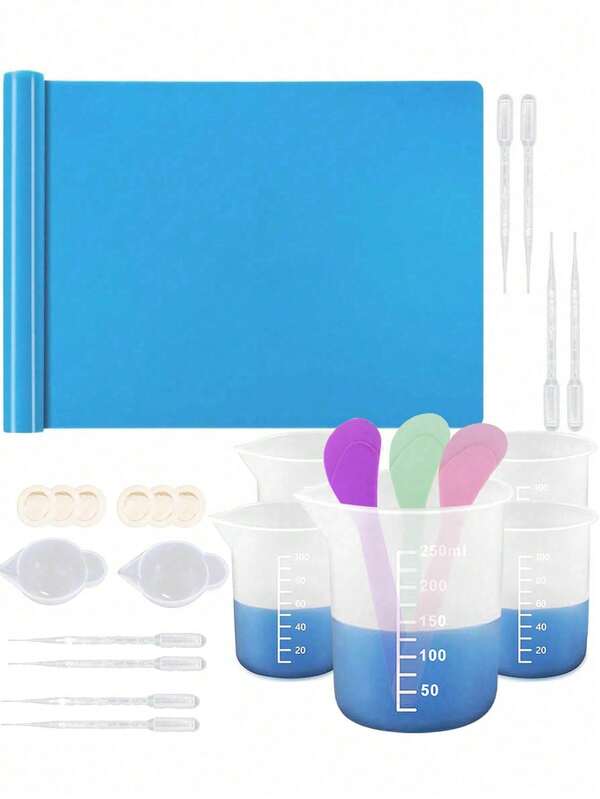 Silicone Resin Measuring Cup Tool Set, Non-Stick Silicone Cups (Suitable For Epoxy Resin), Reusable 250ml And 100ml Silicone Mixing Cups With Stirring Stick, Dropper, Epoxy Resin Supplies, Molds, Jewelry Making Tools