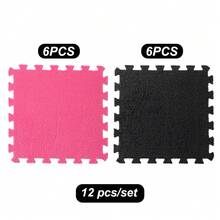 12pcs Plush Patchwork Floor Mat, Non-Slip EVA Foam Room Carpet, Washable, Bedroom & Playroom Puzzle Mat, Indoor Thickened Carpet, Plush Rug Bedroom Interlocking Tiles, Balcony Mat Suitable For Living Room & Bedroom - Multicolor - View 8