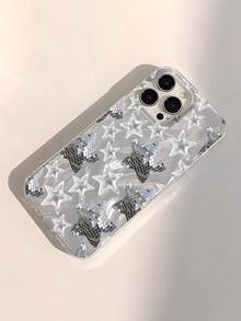 1个极简银色星形图案防水防指纹防刮透明IMD软面光滑手机壳，适合表白、送给朋友、家人、情侣、生日、节日礼物，兼容 17/17 Plus/17 Pro/17 Pro Max - 彩色 - 查看 5