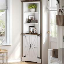 Farmhouse Corner Storage Cabinet With Doors, Tall Corner Cabinet With Shelves For Living Room, 5-Tier Corner Shelf With Home Space Saver For Bathroom, Hallway, White/ Grey/ Dark Oak - 白色 - 查看 1