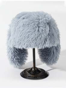1pc Women's Spring Cute Cartoon Rabbit Ear Decoration Casual Soft Long Fur Warm Hat, Suitable For Daily Wear, Gift